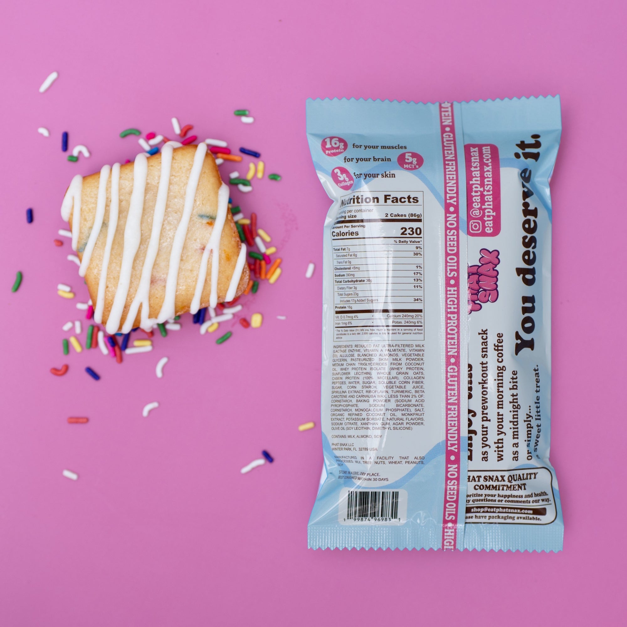 Birthday Cake B-day Cake, PHAT SNAX.  high protein vanilla snack cake, high protein, gluten free, no seed oils, collagen, high fiber dessert.