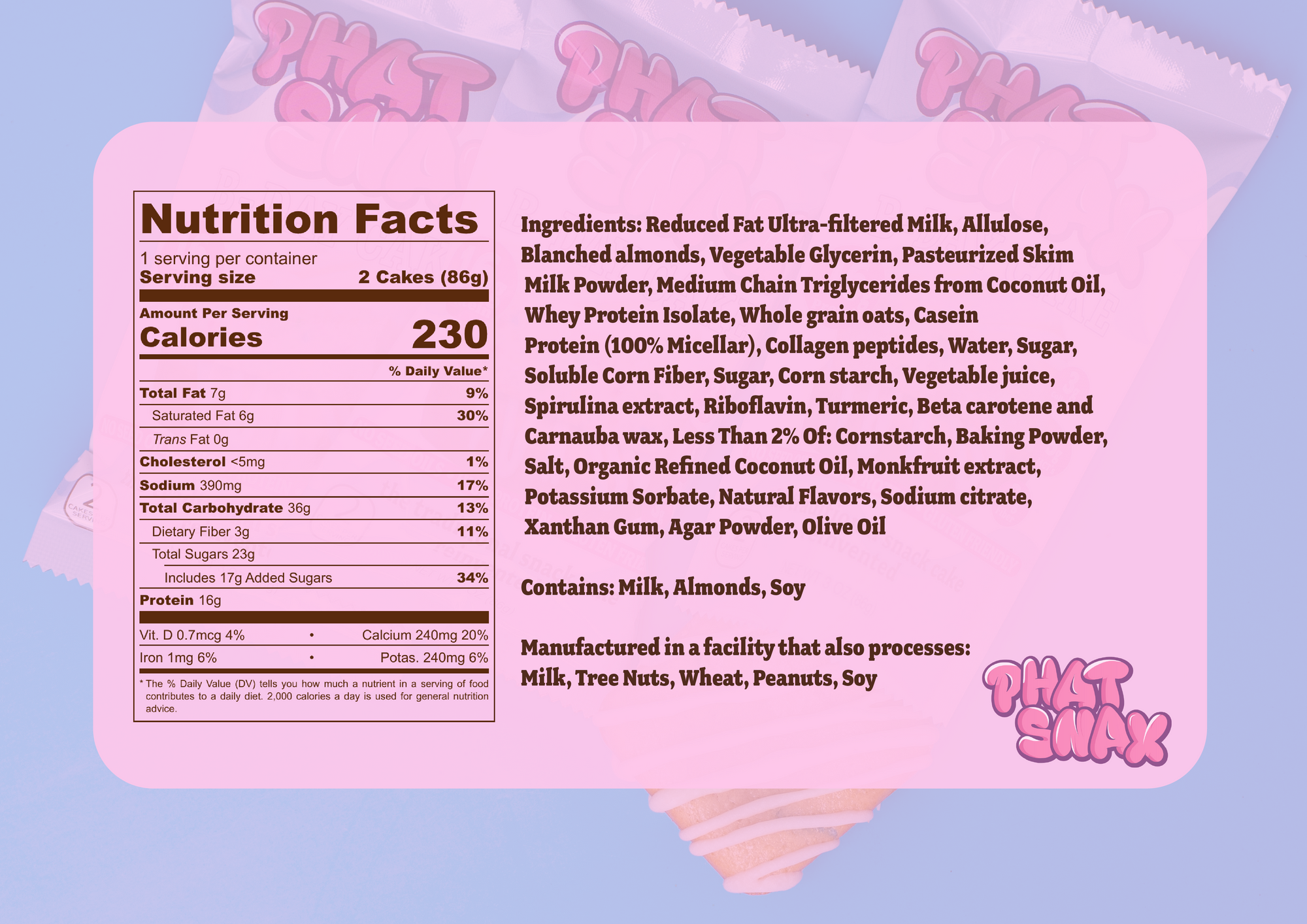 Birthday Cake B-day Cake, PHAT SNAX.  high protein vanilla snack cake, high protein, gluten free, no seed oils, collagen, high fiber dessert.